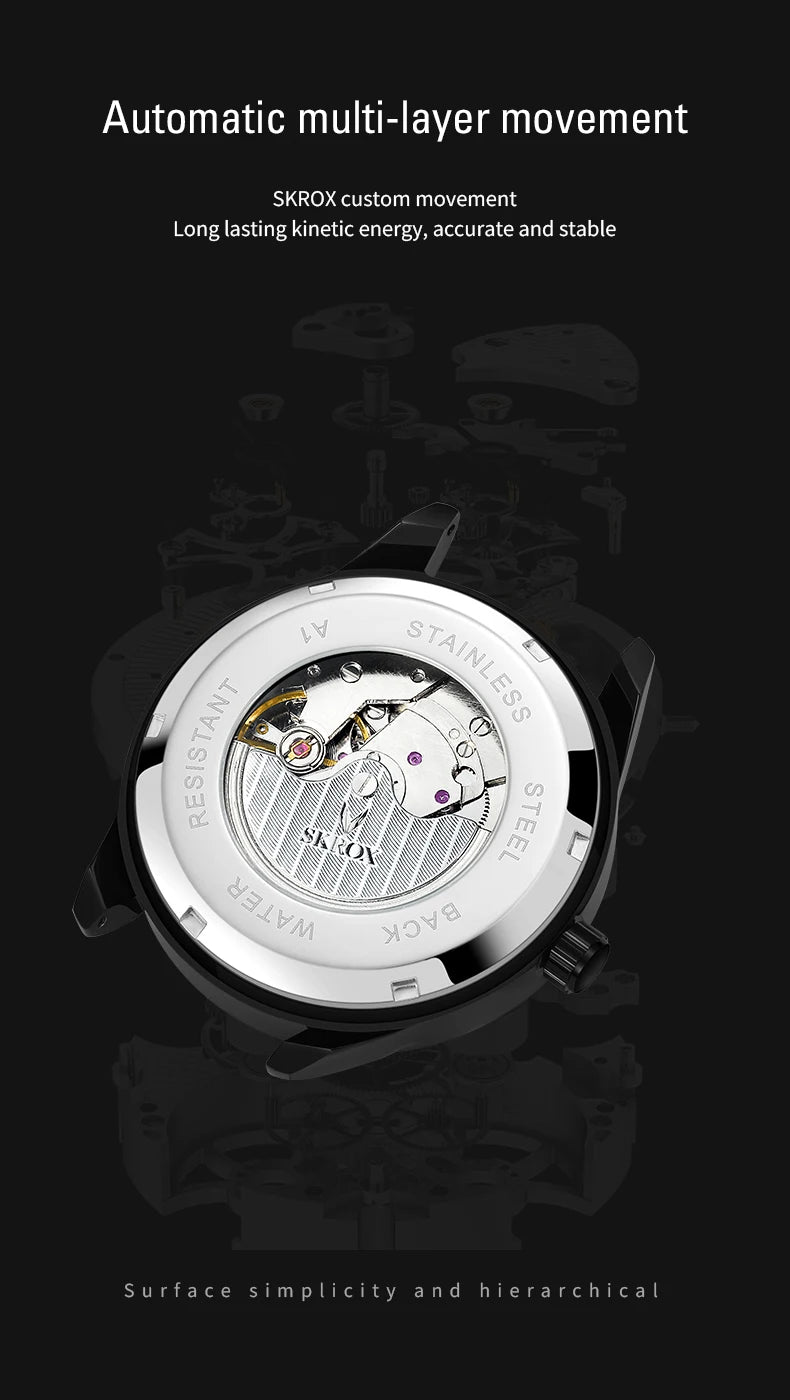 SKROX Luxury Sapphire Stainless Steel Automatic Movement Mechanical Clockwork Man Watch Military Waterproof Men's Wrist Watches