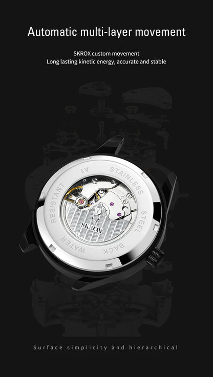 SKROX Luxury Sapphire Stainless Steel Automatic Movement Mechanical Clockwork Man Watch Military Waterproof Men's Wrist Watches