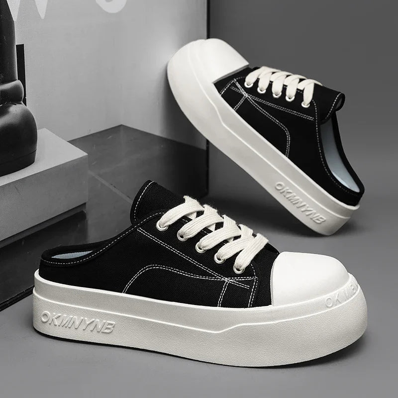 Summer Canvas Sneakers Men Half Shoes Comfortable Breathable Slip-on Shoes Man Mules Street Style Platform Men's Casual Sneakers