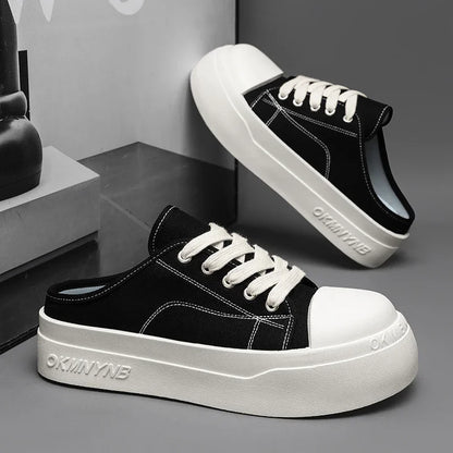 Summer Canvas Sneakers Men Half Shoes Comfortable Breathable Slip-on Shoes Man Mules Street Style Platform Men's Casual Sneakers