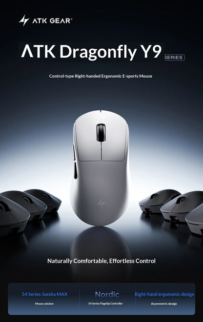 Rato Gaming Sem Fios ATK Dragonfly Y9 PAW3950 Ultra Nordic54L15 8Khz de Alto Desempenho para Computador, Escritório e Acessórios de Rato