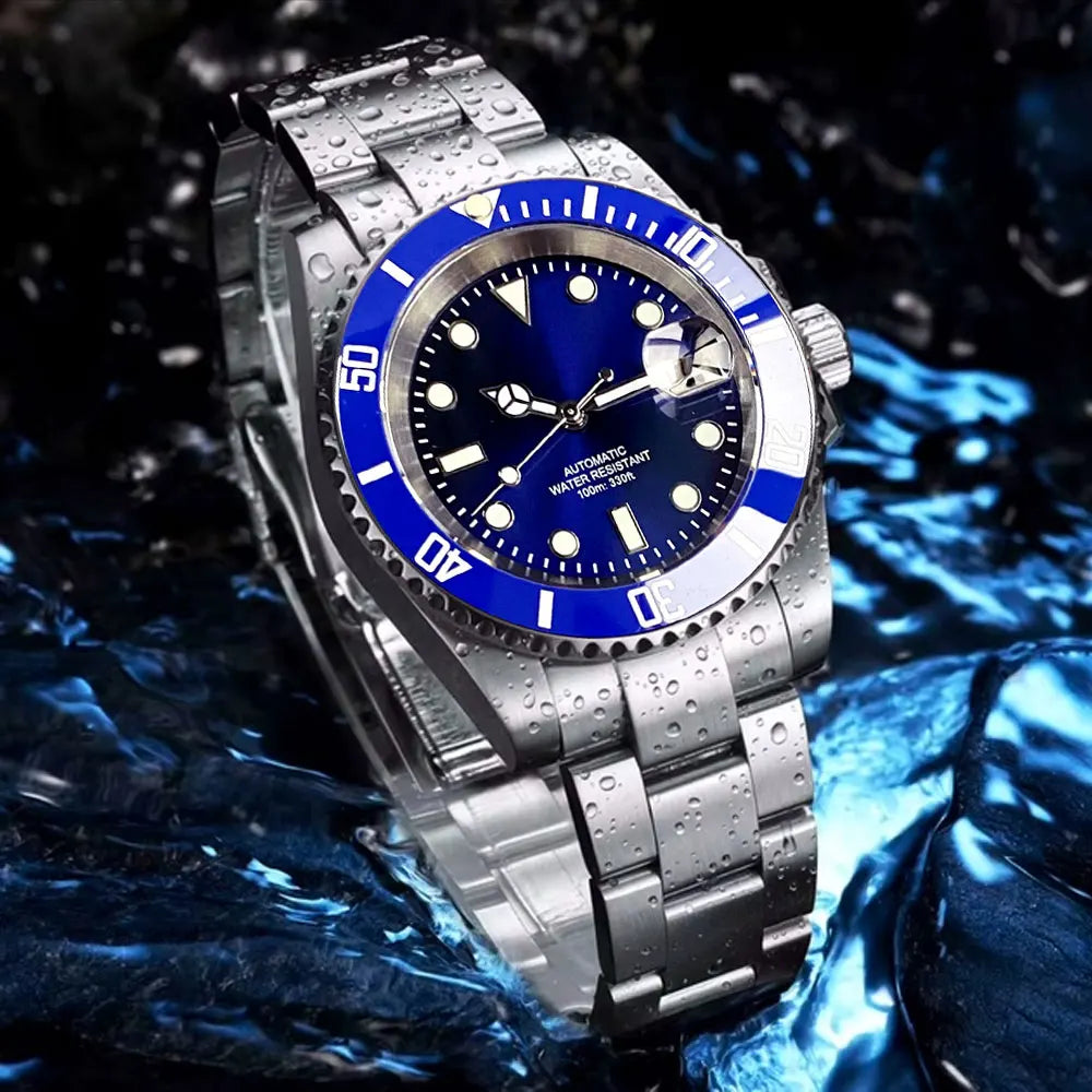 Relógio de Homem Automático Miyota8215 Impermeável 200m, Relógio de Mergulho 40mm com Movimento Mecânico, Luminoso, Bracelete Jubilee e Fecho Glide Lock