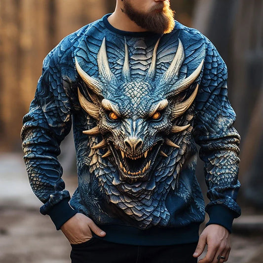 Ανδρικό Hoodie με Κινεζικό Δράκο, Μοντέρνο Φούτερ με 3D Μοτίβο Δράκου, Hip Hop Oversized Pullover, Ανδρικά Ρούχα Monster Golf