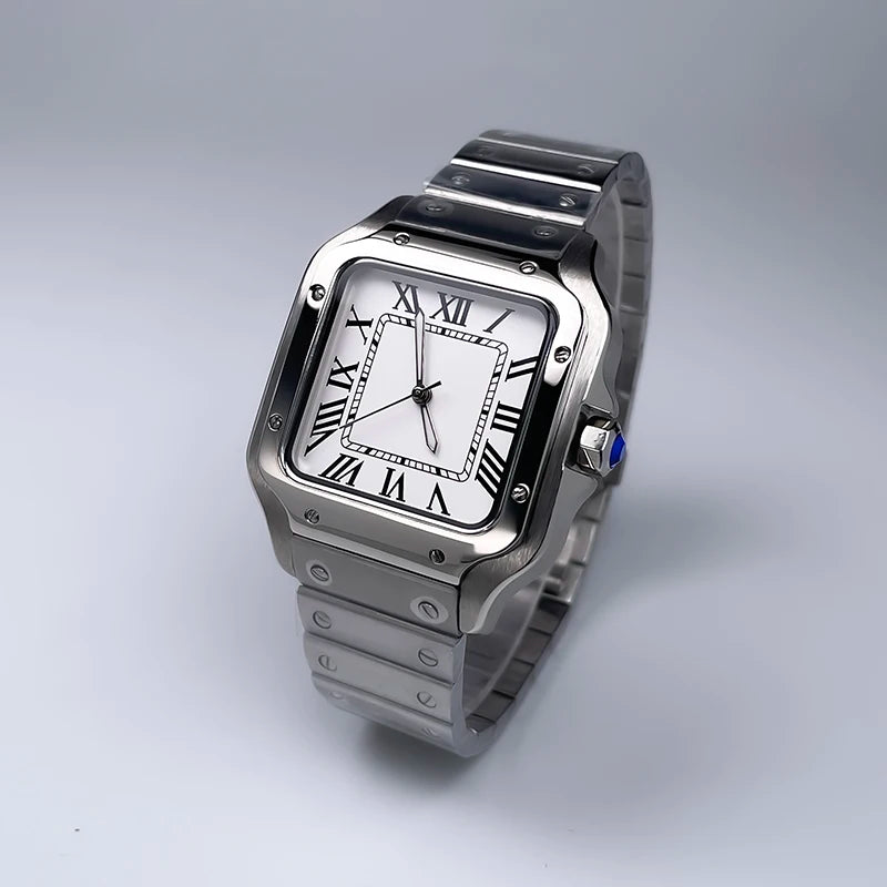 38mm Square Luxury New Men's Automatic Mechanical Watch NH35 Movement Silver No Date/Logo Stainless Steel Strap Black/Blue/White