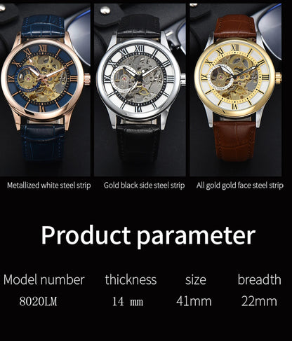 LONGLUX automatic watch rome wholesale mechanical wristwatches waterproof hollow leather mens watch men gift