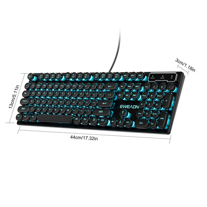 Retro Round Punk Mechanical Feel Keyboard Blue Black Switch 104 Keys USB Wired Gaming Keyboards RGB Backlit for PC Laptop Gamers