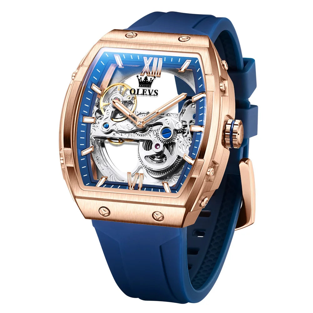  OLEVS Automatic Men Watch White Rubber Strap Mechanical Tourbillon Watches Men Luminous Watches Waterproof