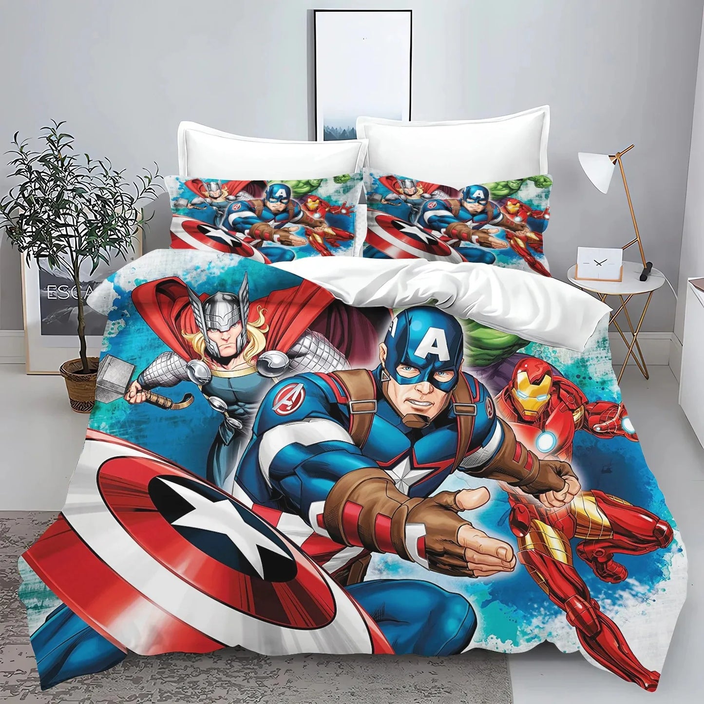 Conjunto de capa de edredão e fronhas The Avengers Hero para cama, decoração de quarto para adulto, menino ou menina, criança, solteiro ou casal, tamanho grande