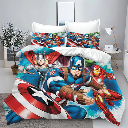 Conjunto de capa de edredão e fronhas The Avengers Hero para cama, decoração de quarto para adulto, menino ou menina, criança, solteiro ou casal, tamanho grande
