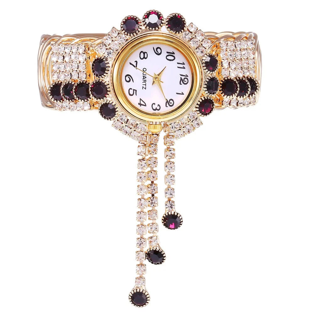 5PCS Luxury Rhinestone Women Watches Jewelry Set Fashion Adjustable Bangle Ladies Quartz Wristwatch Reloj Mujer（Without Box）