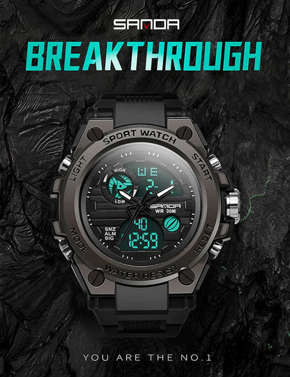 SANDA Top Luxury Watches Men Military Army Mens Watch Waterproof Sport Wristwatch Dual Display Watch Male Relogio Masculino