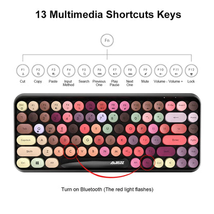 AJAZZ 308i Wireless Bluetooth Keyboard 84 Keys Rechargeable Retro Round Typewriter Keycaps, Portable Mechanical Keyboard