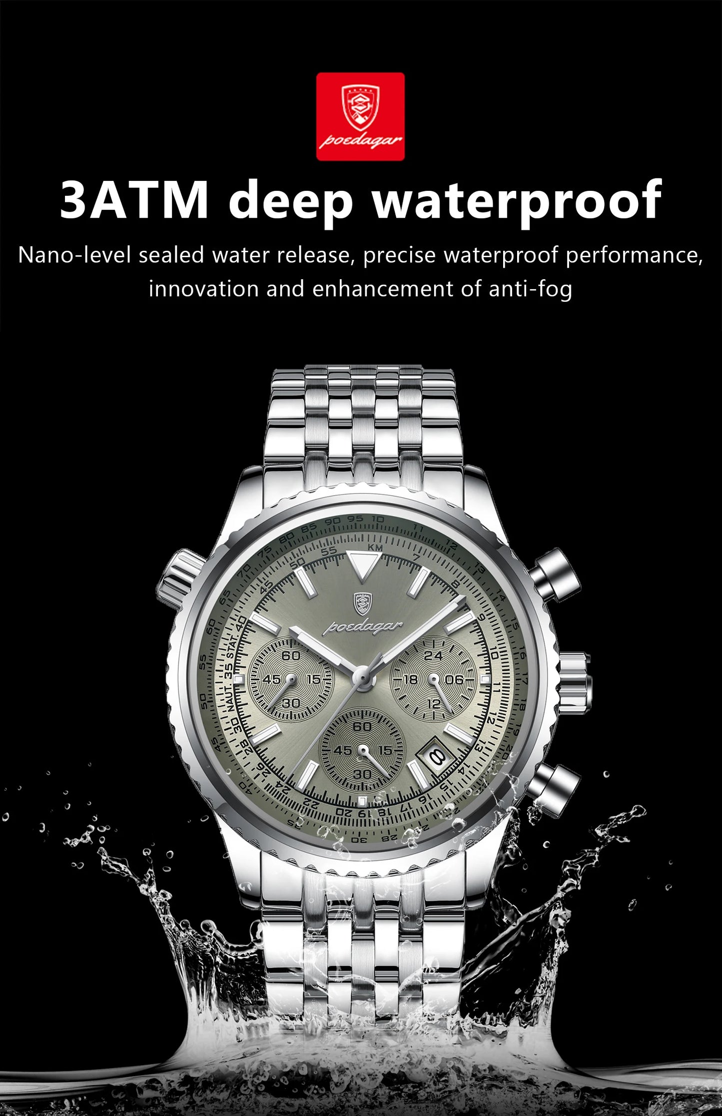 POEDAGAR Fashion Men's Quartz Watch Stainless Steel Waterproof Luminous Man Watch Chronograph Date Multifunction Watches For Men