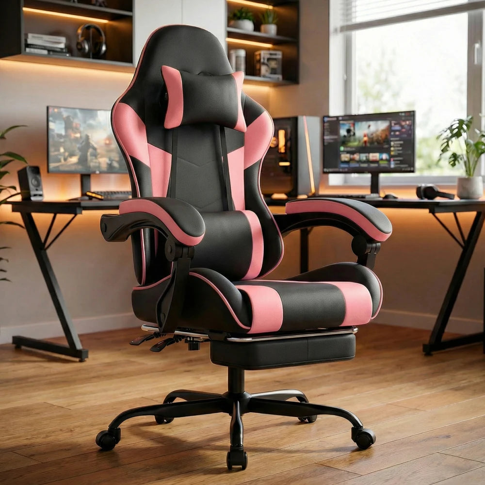 Ergonomic Computer Gaming Chair with Waist Support, Breathable PU Leather Office Chair, Seat Height and Backrest Adjustable
