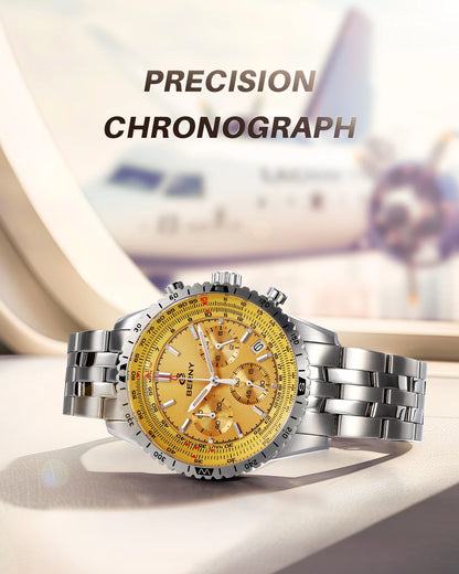BERNY Aviation Men's Watches Quartz Chronograph Watch Date Sapphire Super Luminous Luxury Brand Dress Man Wristwatch