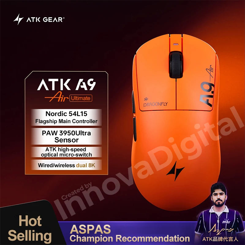 ATK Dragonfly A9 Ultimate bezdrôtová herná myš A9 Air PAW3950 ultraľahká ergonomická e-športová myš pre hráčov FPS CSGO A9 Ultra