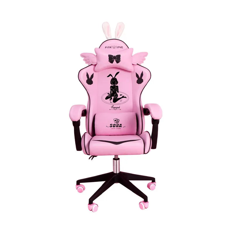 Pink Gaming Chair High-Quality Girls Cartoon Home Live Gamer Chair Comfortable Swivel Chair Adjustable Office Computer Chair