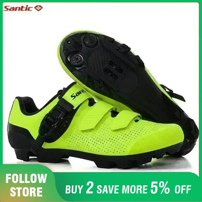 Santic Mountain Bike Lock Shoes for Men SPD Locking Shoes MTB Bike Accessories Breathable Self-Locking Unisex Cycling Sneakers