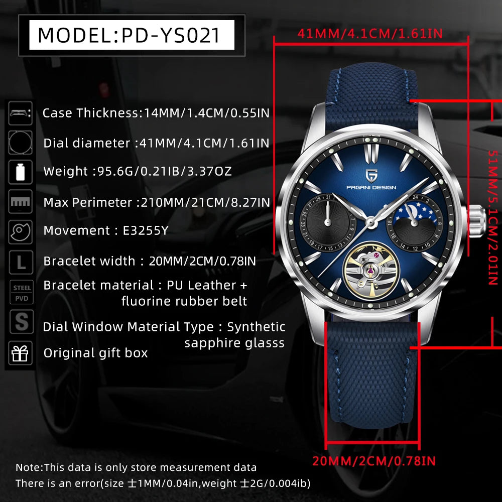 PAGANI DESIGN 2026 Men Mechanical Watch E3255Y 41mm Sapphire Crystal Stainless Steel Calendar Waterproof Reloj Hombre