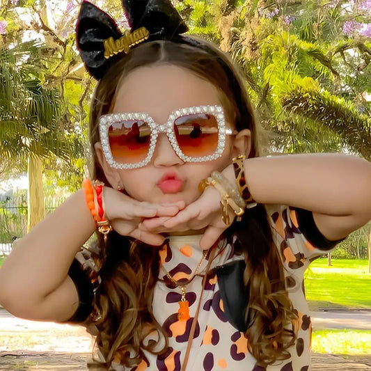 Kids Fashion Sunglasses Square Glitter Children Sun Glasses Boy Girl Stylish Diamond Goggles Baby Shades Party Eyewear UV400