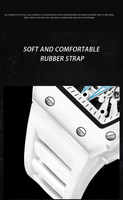 Gift Box Watches for Man ONOLA 3826W Trend White Men Watch Tonneau Calendar Waterproof Silicone Strap Relogios Masculino