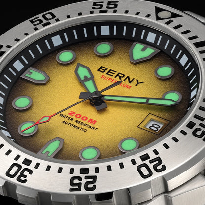 BERNY Automatic Diver Watch for Men Frosted Dial MIYOTA 8215 316L Supper Luminous Sapphire AR Fluororubber Men's Diving Watches