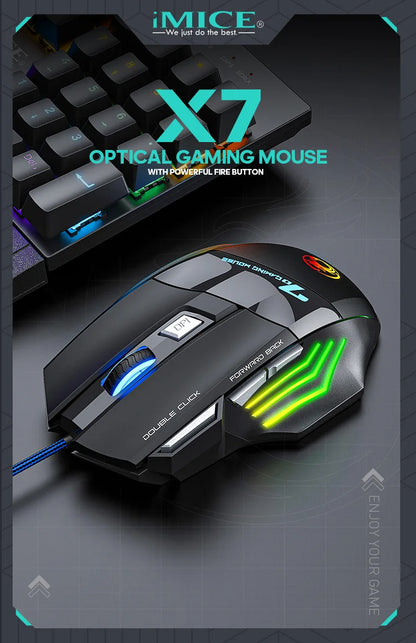 iMICE X7 Ergonomic Wired Gaming Mouse, 3200 DPI USB Gaming Mouse with 7 Programmable Buttons, LED Backlit Computer Gamer Mouse for PC & Laptop