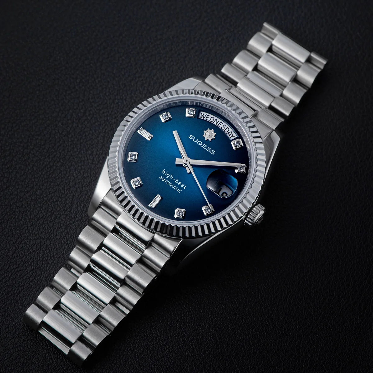 Sugess 36mm Mens of Watch Automatic Dandong Peacock SL3034 Day Movement Sapphire Glass 100m Waterproof Wristwatches MOP Date New