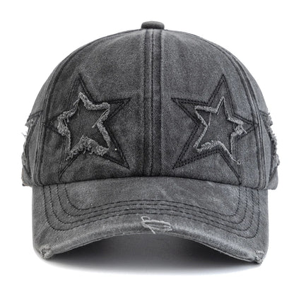 New Women's Five Pointed Star Design Washed Cotton Baseball Cap Fashion Street Dad Hat