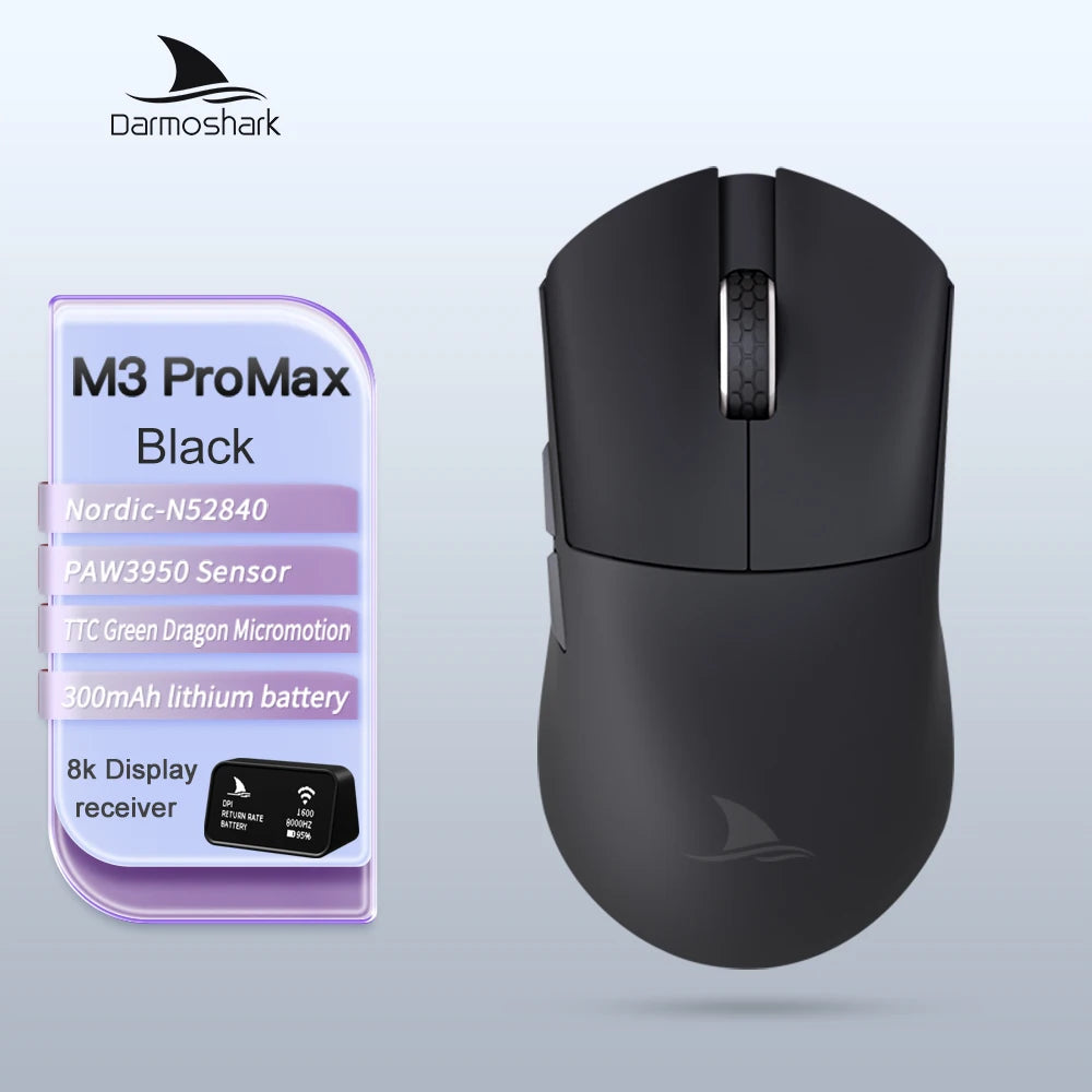 Darmoshark M3Pro Gaming-Maus 2.4G BT kabellos Tri-Mode PAW3395 Sensor N52840 26000DPI für große Hände mit Makro-Treiber – Maus für Gaming