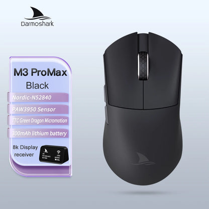 Darmoshark M3Pro Gaming-Maus 2.4G BT kabellos Tri-Mode PAW3395 Sensor N52840 26000DPI für große Hände mit Makro-Treiber – Maus für Gaming