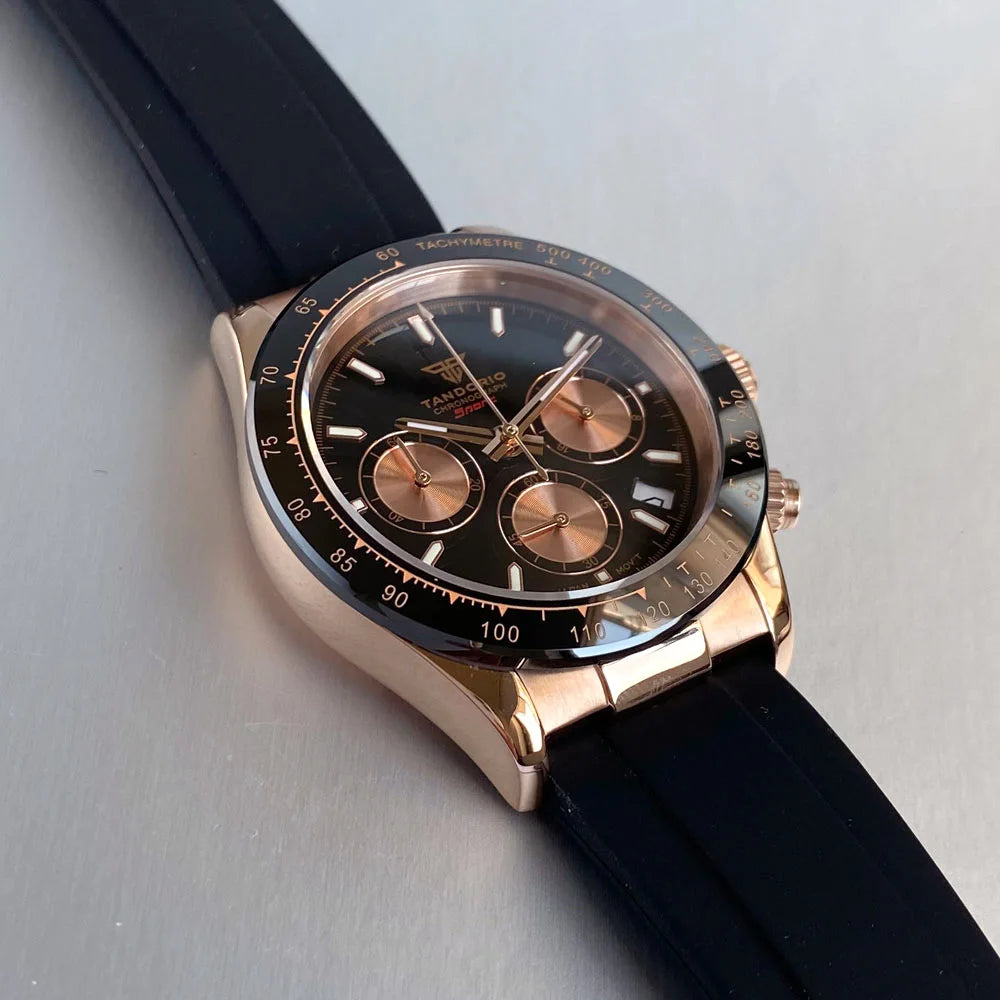 Relógio de Luxo para Homem VK63 com Movimento de Quartzo, Cronógrafo Business, 39mm, Aço/Ouro Rosa, Data, Mostrador Luminescente, Cronógrafo Completo