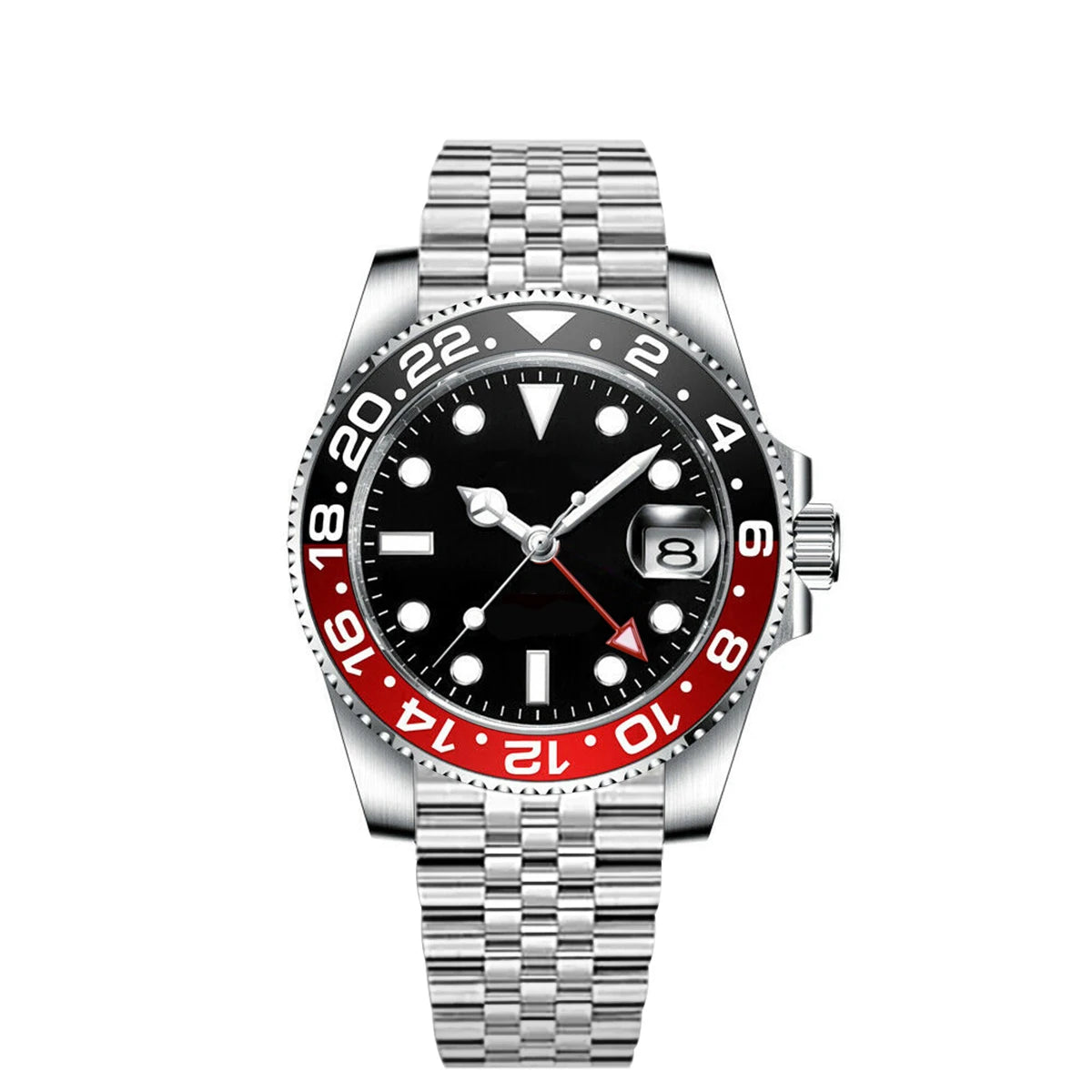 40MM Custom Logo New Men Quart Wristwatch Jubilee Stainless Quartz GMT Watch Sapphire Glass Men Watches Waterproof Luminous