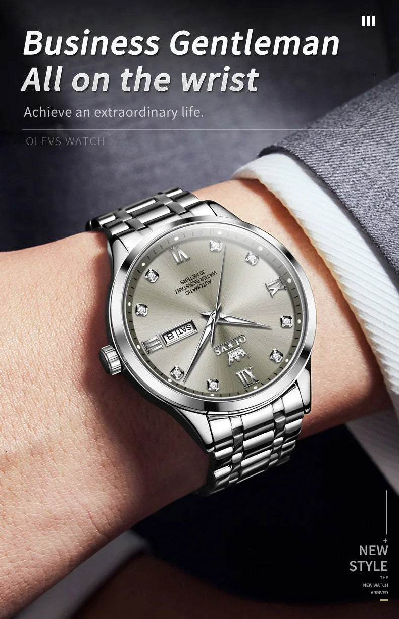 OLEVS 9946 Brand Original Man Watch Dual Calendar Diamond Scale Luxury Automatic Mechanical Watch for Men Business Wristwatches