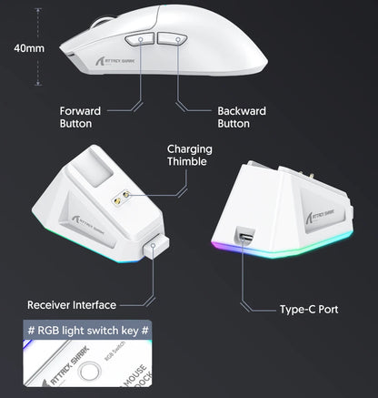 ATTACK SHARK X11 Tri-Mode leichte Gaming-Maus mit PAW3311, 22000DPI, 400IPS, 40G, 59g, magnetischem Schnellladen, RGB-Hintergrundbeleuchtung
