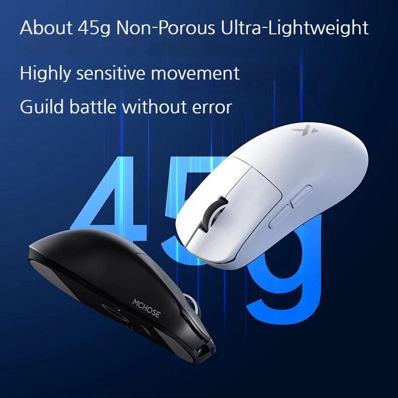 MCHOSE L7 Ultra+ Rato de Mão Médio Grande para Gaming e E-Sports Paw3950 Sem Fios de Três Modos, Leve, para Escritório, Rato de Computador Dual-Drive