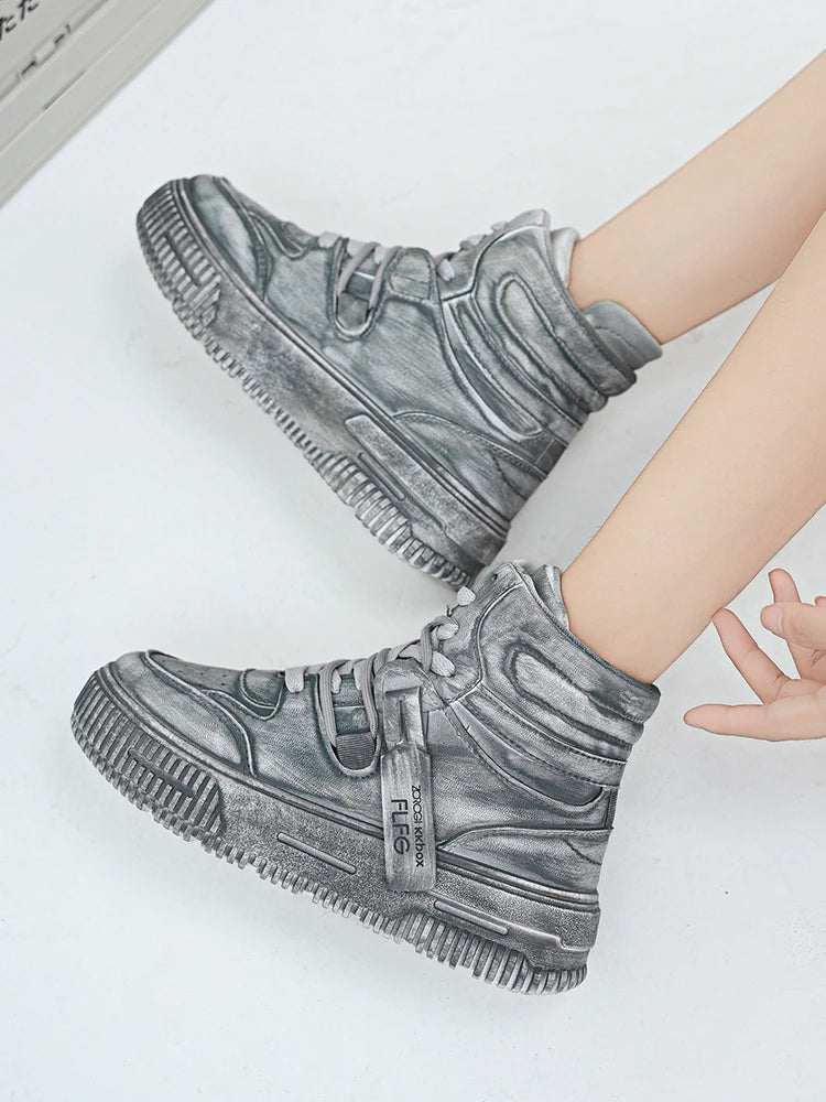 Autumn and winter high top men's shoes fashion trend retro gray children's and young men's parent-child shoes work sports and le