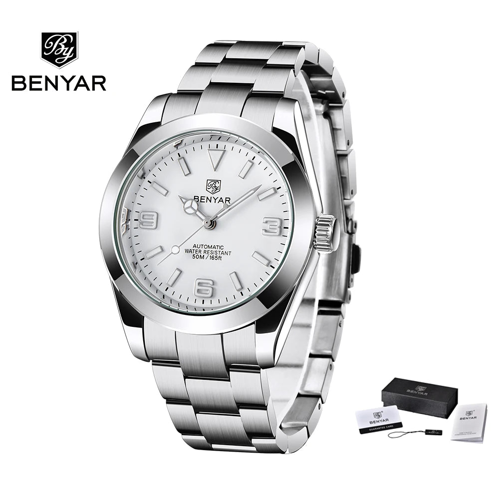 BENYAR 2025 Novo Relógio Mecânico Automático para Homem, Estilo Business e Desportivo, Relógio Masculino de Luxo, 50M à Prova de Água