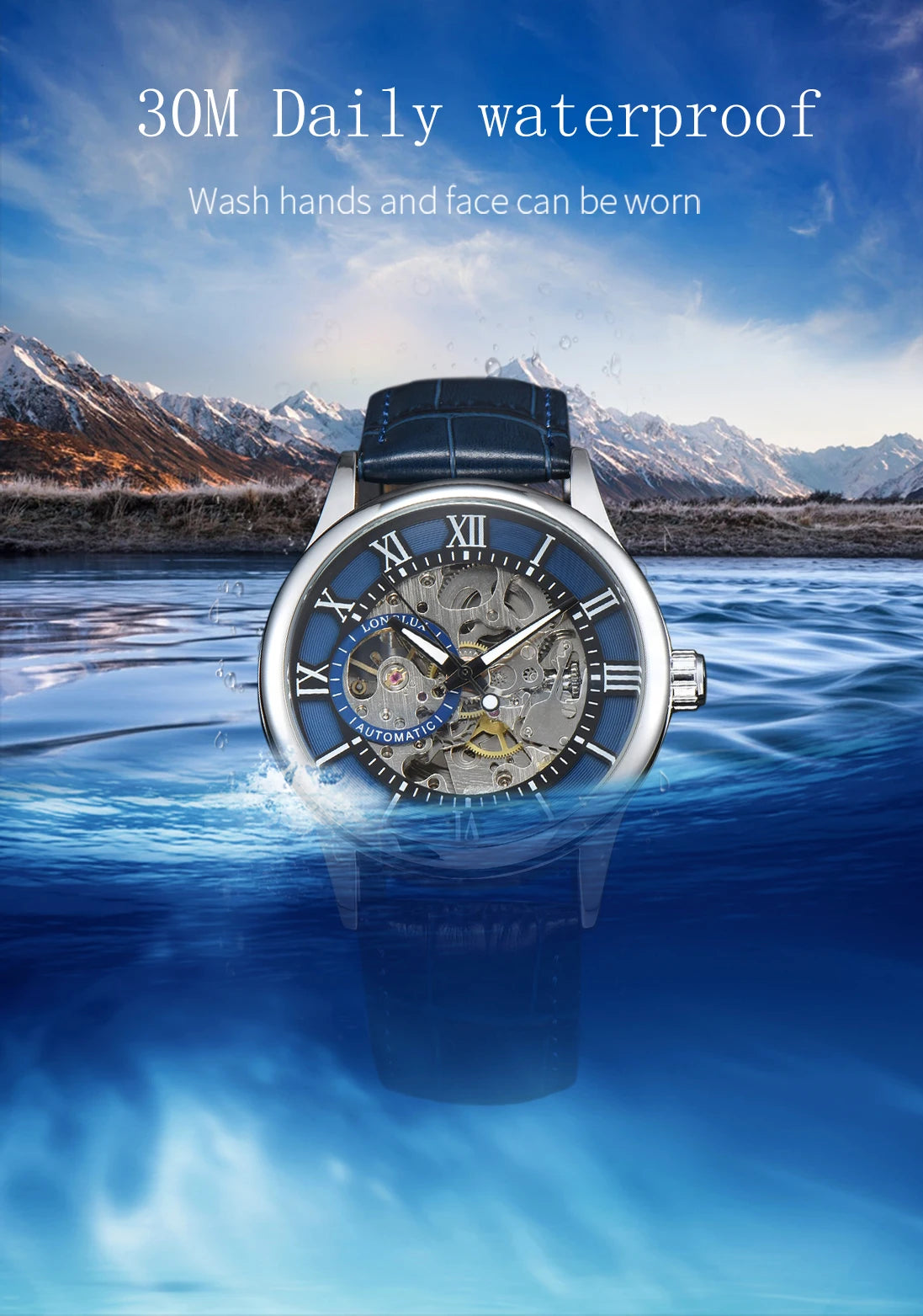 LONGLUX automatic watch rome wholesale mechanical wristwatches waterproof hollow leather mens watch men gift