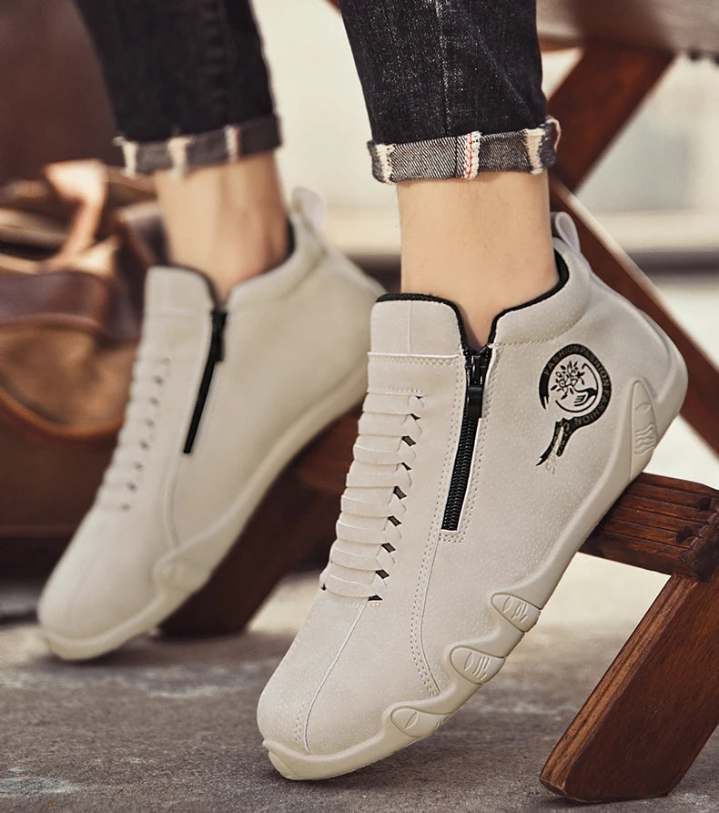 Men's Casual Shoes Side Zipper Short Boots Versatile Flat Bottom Trendy Fashionable Men's Shoes Suitable for Outdoor Sports
