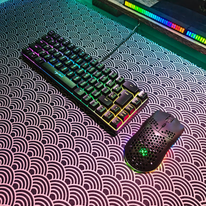 Portable HXSJ 60% RGB Gaming Keyboard and Mouse Set 68-Key Wired Membrane Keyboard 3-Mode Lightweight Wireless Mouse for PC Mac
