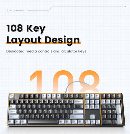 Teclado Mecânico UGREEN 108 Teclas PBT Teclado com Fio Switch Red Russo/Coreano/EN para Desktop Portátil Windows Mac OS Gaming