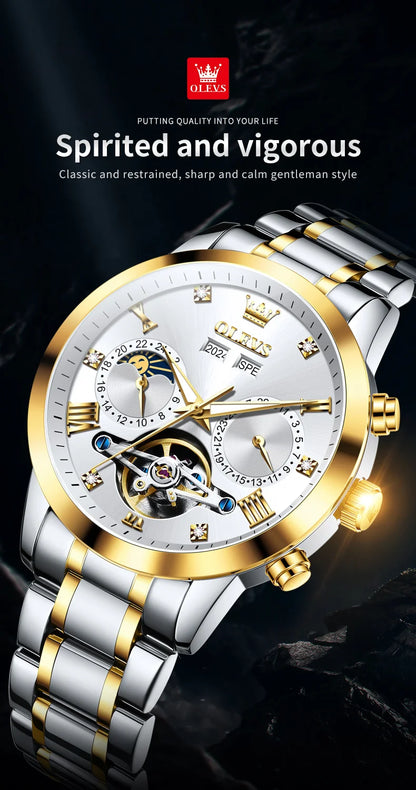 OLEVS Men's Watches - Moon Phase Hollow Flywheel Exclusive Original Automatic Mechanical Watches For Men Luxury Man Watch New 7029