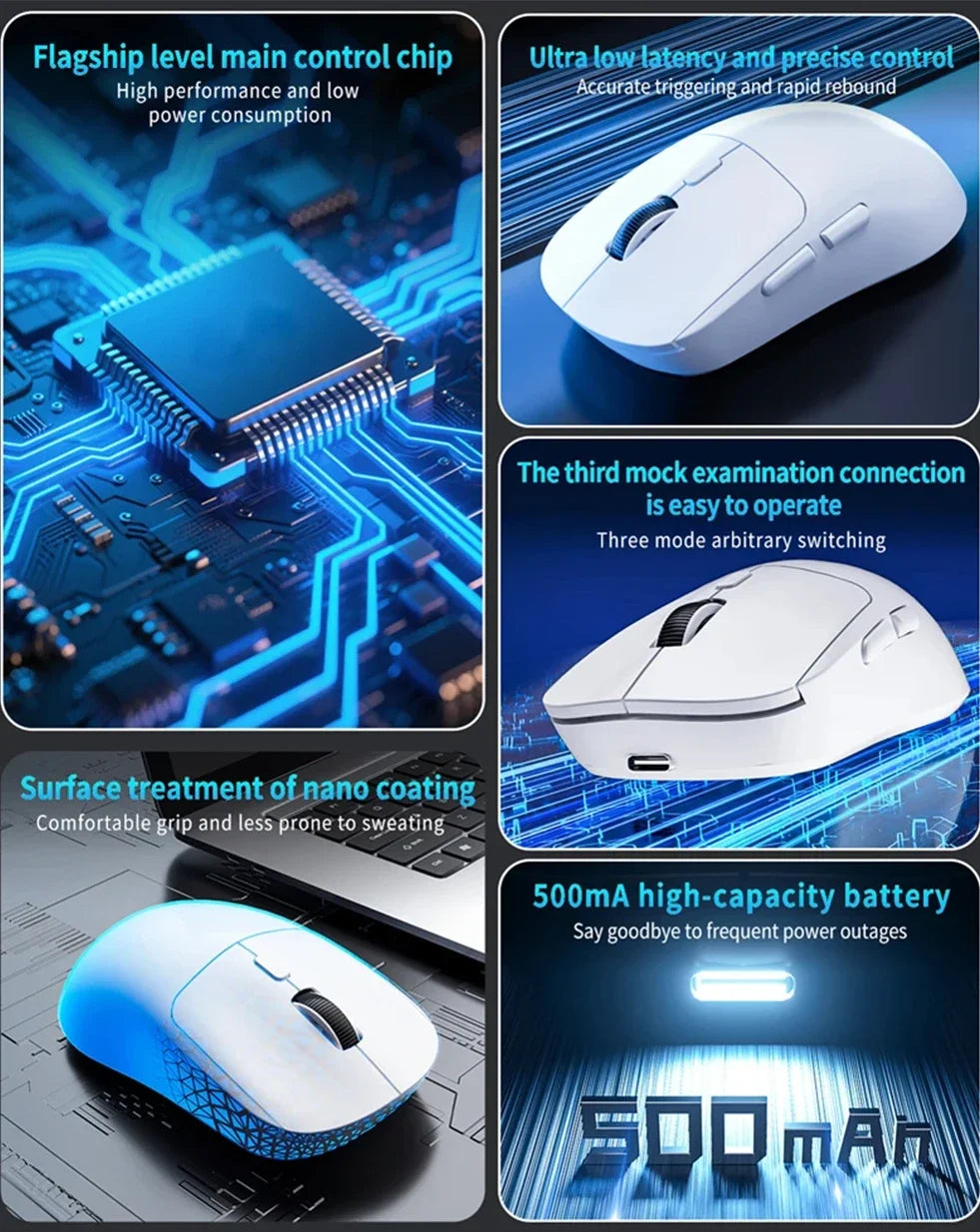 Rechargeable Wireless Bluetooth Gaming Mouse, Dual Mode 2.4G & Bluetooth Wireless Mouse, Silent High Precision Rechargeable Wireless Mouse for Laptop, PC, Mac & iPad