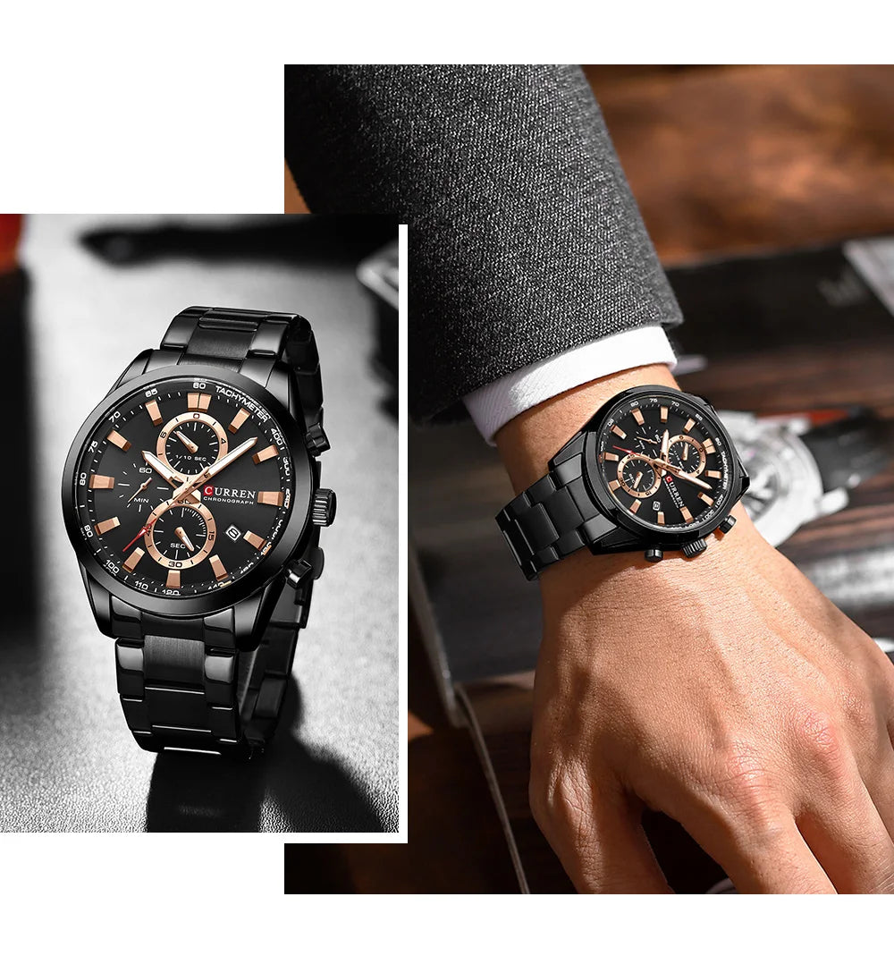 CURREN Quartz Chrono Sport Watch Brands for Men - Stainless Steel Bracelet and Multifunctional Dial