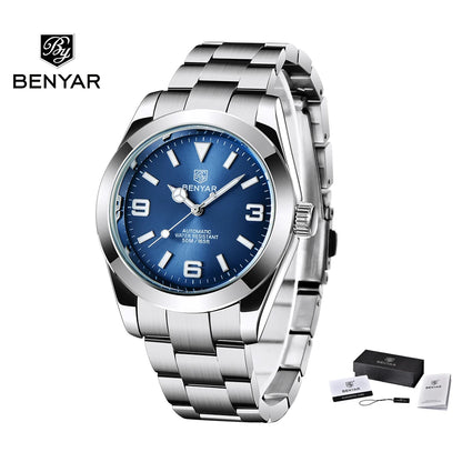 BENYAR 2025 Novo Relógio Mecânico Automático para Homem, Estilo Business e Desportivo, Relógio Masculino de Luxo, 50M à Prova de Água