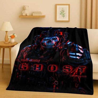 3D Classic Gun Game Call of Duty COD Ghost Simon Flannel Blanket,Ultra Soft Warm Plush Throw for Home Bedroom Bed Sofa Cover Kid