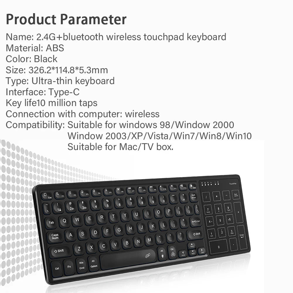 Backlit 7-Colors Bluetooth Keyboard with Touchpad 2.4G Wireless Multimedia Rechargeable Keyboard for Laptop PC Tablet