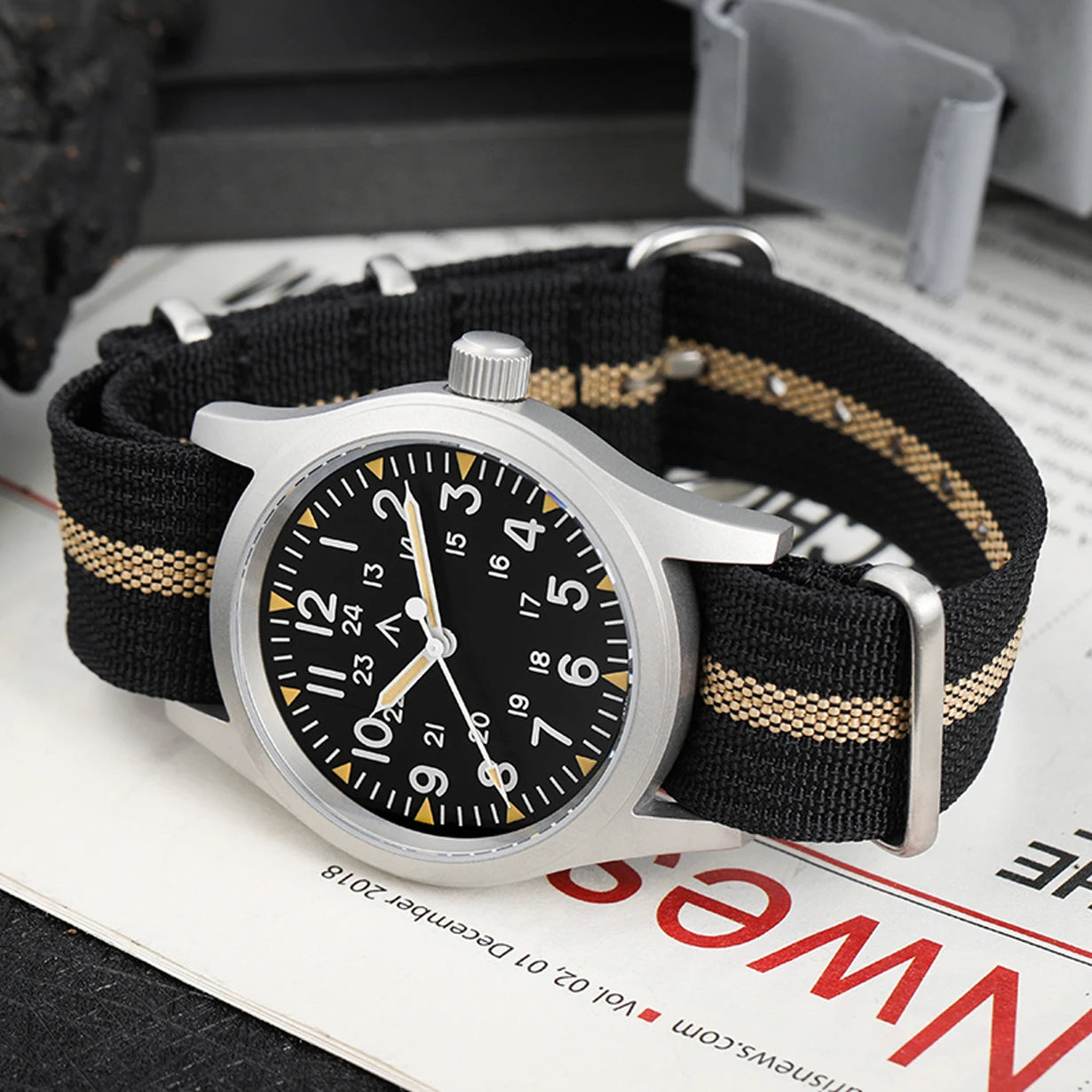 Militado ML05 38mm Vintage Watch VH31 Quartz Movement Field Watches Domed Sapphire Crystal With High Clear AR Coating Wristwatch