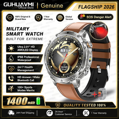 2026 TANK Ultra New 1400mAh Big Battery Smart Watch Men GPS path Sport Flashlight BT Call Waterproof Outdoor Military Smartwatch